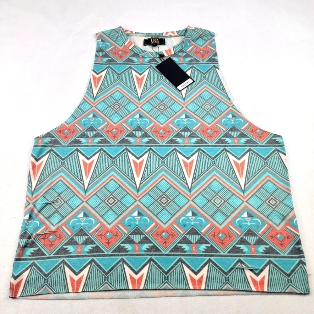 NWT L&B Lucky & Blessed cutoff sleeve Aztec ripped/ distressed shirt